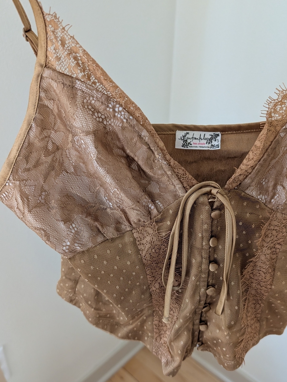 NEW Free People Intimately See Me Now Lace-Trim Corset Cami in Cognac Brown - S - Picture 6 of 9